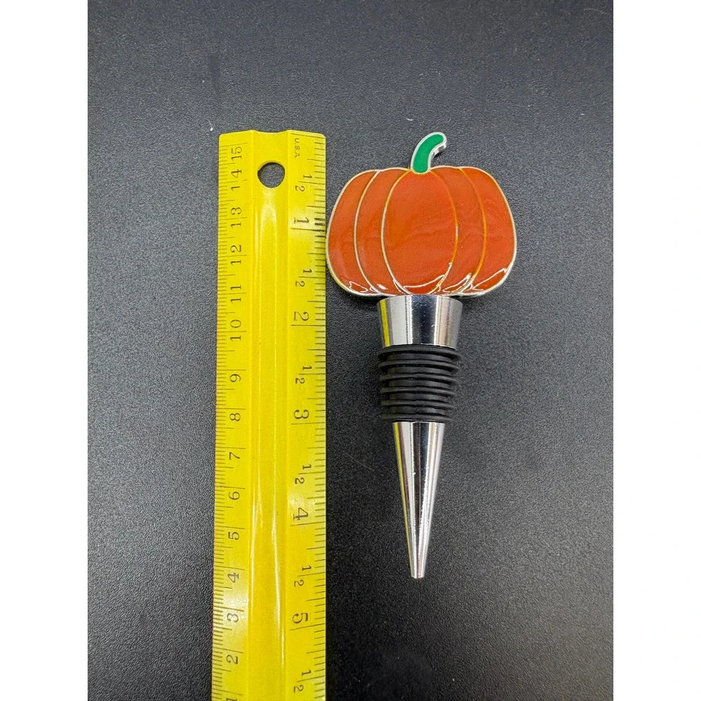 Orange Pumpkin Wine Bottle Stopper Silver Tone Metal Fall Thanksgiving Decor